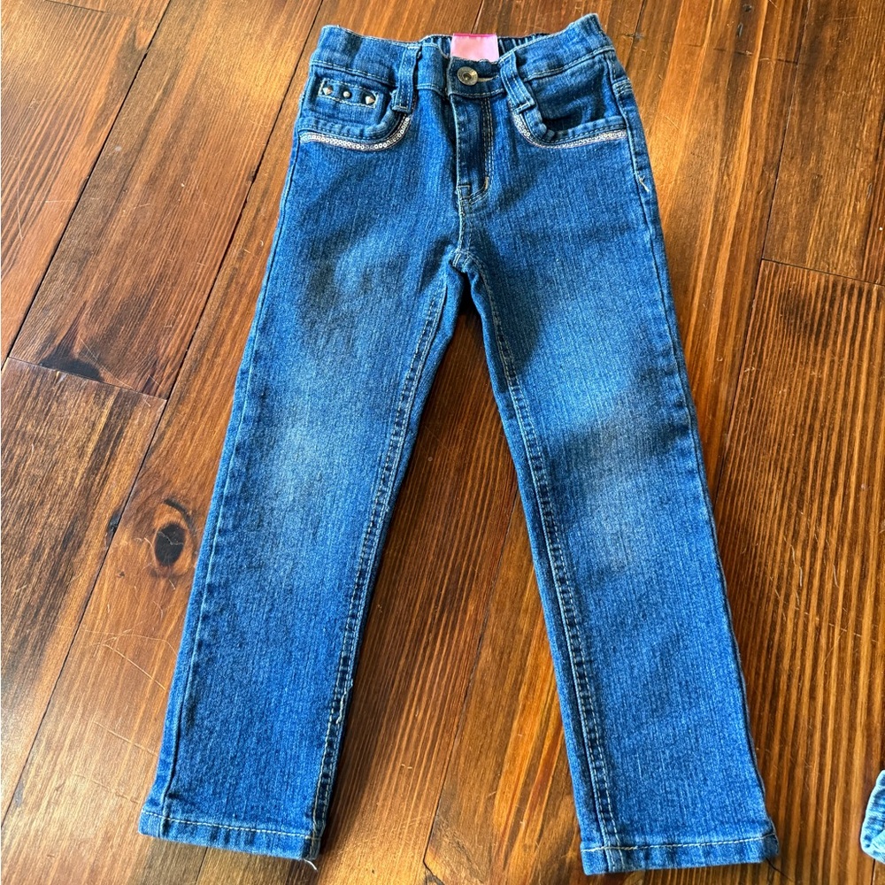 Kids Blue Denim Jeans, Classic Fit with sequin details